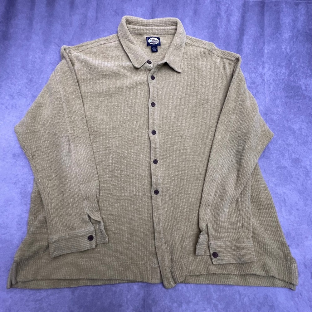 Tommy Bahama Button Down Shirt Mens XXL Tan Cotton Textured Waffle Corduroy Exc